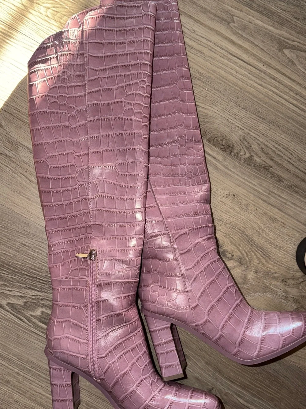 Marc Fisher Croc-Embossed Over-the-Knee Boots in Mauve